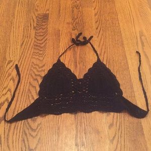 Black Crochet Halter Crop Top